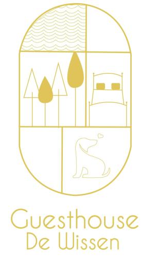 an illustration of a house with a bed and trees at Guesthouse De Wissen in Dilsen-Stokkem