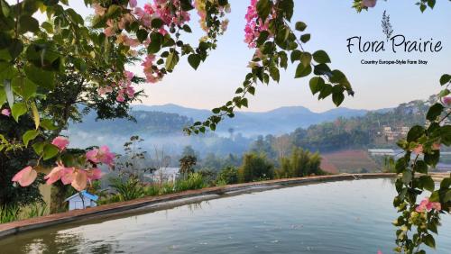 a pool of water with mountains in the background at Flora Prairie at Mae Rim, Chiang Mai in Ban Tai
