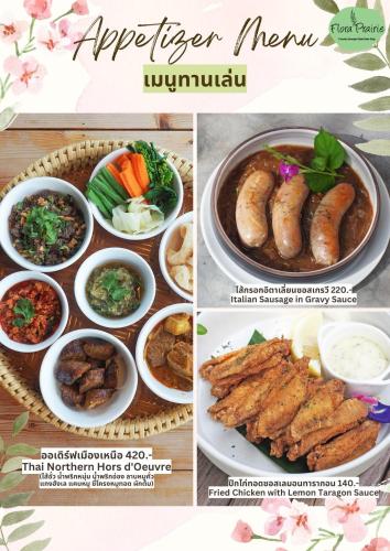 a collage of photos with different types of food at Flora Prairie at Mae Rim, Chiang Mai in Ban Tai