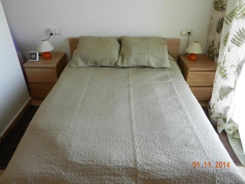 1 cama en un dormitorio con 2 mesitas de noche y 2 lámparas en Apartment Parque Central, en Estepona