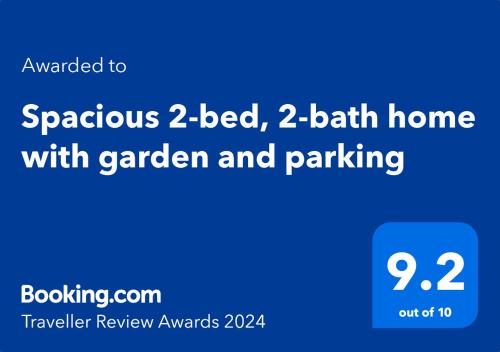 Сертификат, награда, вывеска или другой документ, выставленный в Spacious 2-bed, 2-bath villa with garden and parking