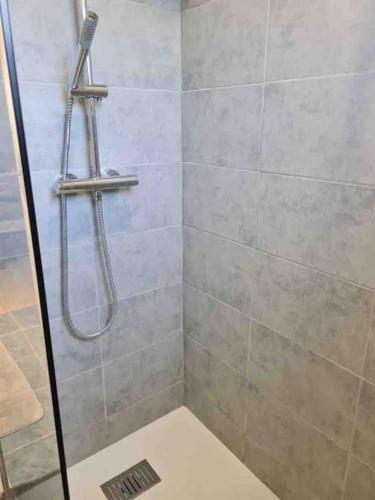 une salle de bain avec douche et toilettes dans l'établissement Maison*Piscine chauffée*SPA, à Saint-Martial-de-Nabirat