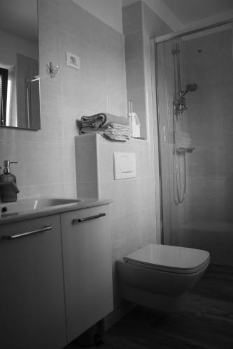 a bathroom with a toilet and a sink and a shower at Apartmaji Kobal in Zoll