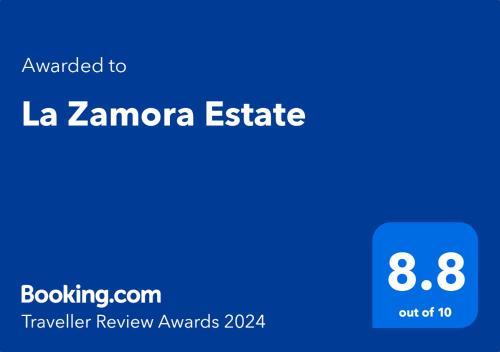La Zamora Estate tesisinde sergilenen bir sertifika, ödül, işaret veya başka bir belge