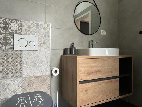 a bathroom with a sink and a mirror at Ferienwohnung Am Rebberg in Sulzburg