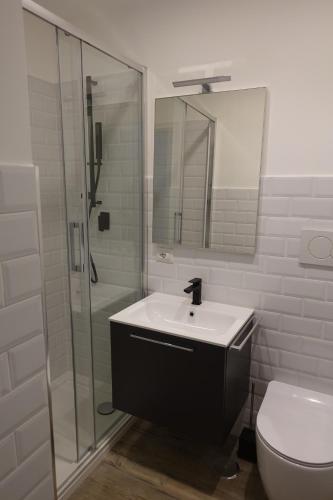 a bathroom with a sink and a shower and a toilet at APARTMENT ON THE SQUARE in Rome