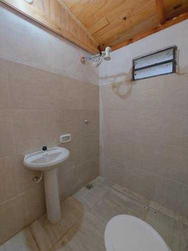 a bathroom with a toilet and a sink at cabaña Doña Angela Coratei 