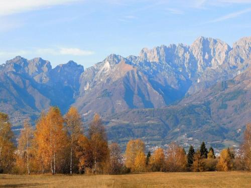 a mountain range with trees and mountains in the background at Retreat in the Dolomites in Chies dʼAlpago