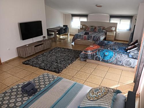 1 Schlafzimmer mit 2 Betten und einem Flachbild-TV in der Unterkunft CASA CLIMATIZADA VACACIONAL in Villalonga