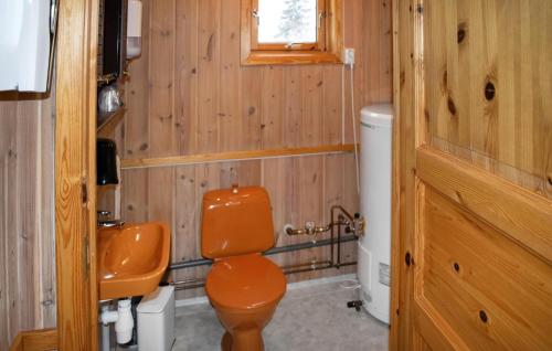 baño de madera con aseo y ventana en Amazing Home In Flisa With Kitchen, en Rusta