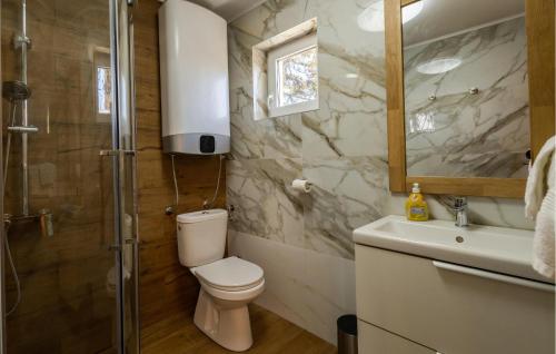 a bathroom with a toilet and a sink and a mirror at Awesome Home In Aljmas in Aljmaš