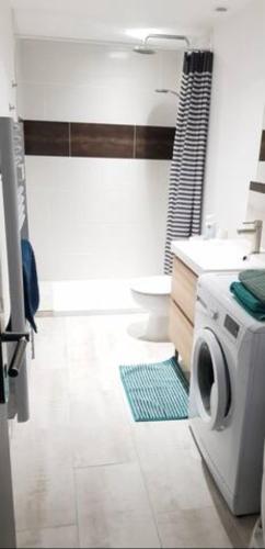 ein Badezimmer mit einer Waschmaschine in der Unterkunft Ô meublé de Pithiviers F2 4 personnes in Pithiviers