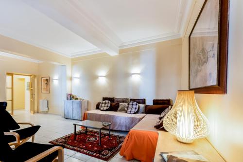 un salon avec un canapé et un lit dans l'établissement Coulisses fabre comedie - Premiere conciergerie, à Montpellier