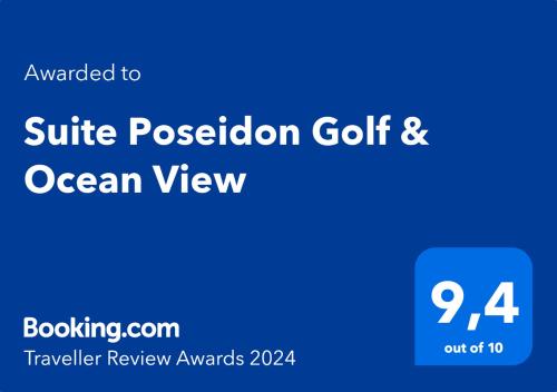 Certifikat, nagrada, logo ili neki drugi dokument izložen u objektu Suite Poseidon Golf & Ocean View