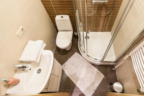 ein kleines Badezimmer mit Toilette und Waschbecken in der Unterkunft Central apartments 2 x Free Parking x SELF CHECK-IN 24h by H&H in Vilnius