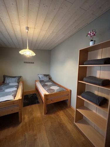 Zimmer mit 2 Betten und Bücherregal in der Unterkunft Apartment Roth in Roth