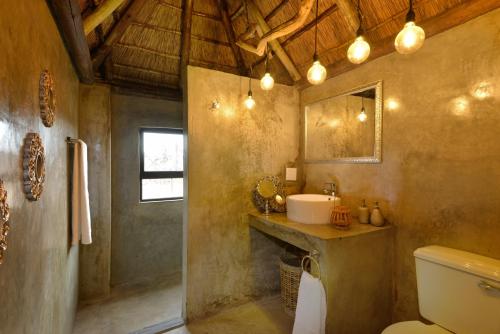 a bathroom with a sink and a toilet at Eco-Lodge Gamagara Africa 