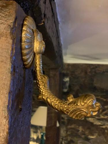 a brass door handle on a wooden door at Patones de Arriba Brother Law SL in Patones