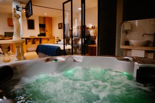 a bath tub filled with water in a bathroom at Suite de Diane - Premiere conciergerie in Nîmes