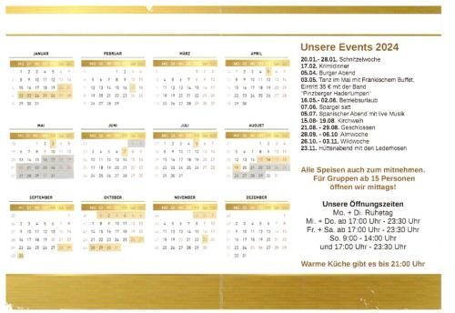 a calendar for the semester at Gasthaus Rotes Ross in Eckental