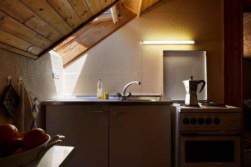 cocina con fregadero y fogones en Wild Valley Village Life Apartment in Onsernone, en Loco