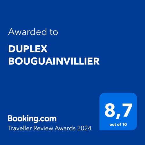 a blue sign with the text awarded to duruk boulevardoulderoulder at DUPLEX BOUGUAINVILLIER in Saint-Denis