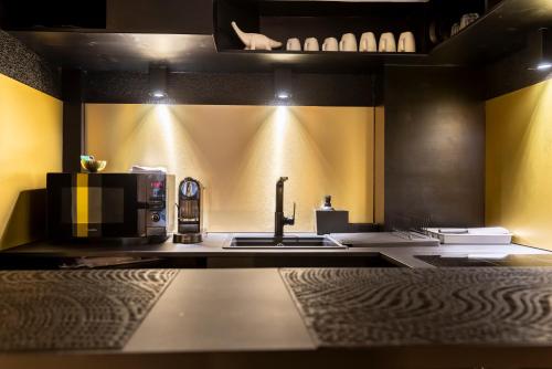 Il comprend une cuisine équipée d'un évier et d'une cafetière. dans l'établissement Le Boudoir Secret, à Besançon