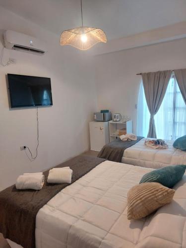 1 dormitorio con 2 camas y TV de pantalla plana en Linas Apart & Suite en La Rioja