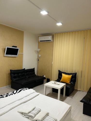 a living room with two beds and a couch at Apartman Marina Aranđelovac in Arandjelovac