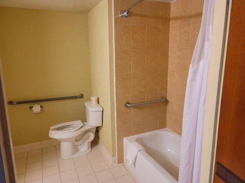 a bathroom with a toilet and a bath tub at Lynchburg Grand Hotel in Lynchburg