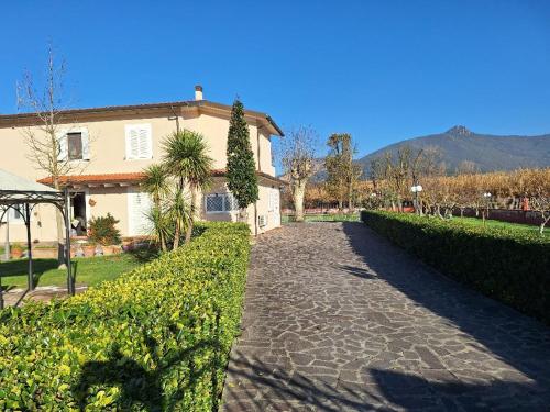 a cobblestone road in front of a house at leupupe relax cultura mare monti in Cascina