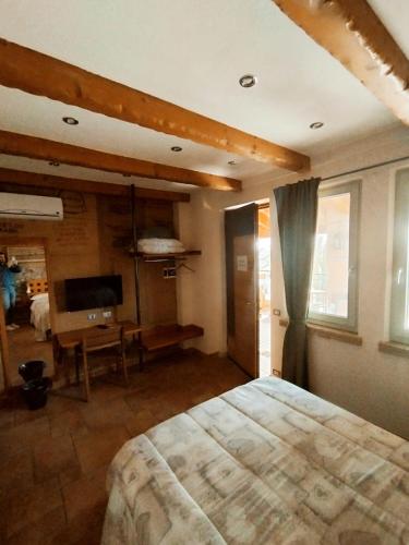 a bedroom with a large bed and a television at Private Room in the Food Valley of Parma in Montechiarugolo