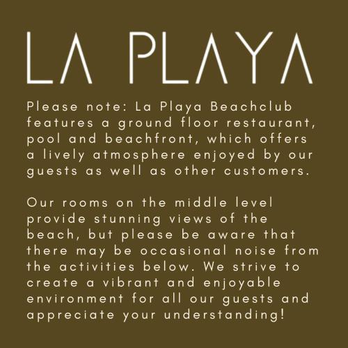 a poster for a play with the words la playa deductiblefeatures a ground floor at La Playa Beach Club in Hiriketiya