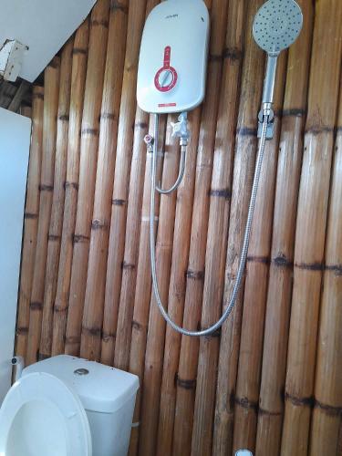 a bathroom with a toilet and a shower at Na Wa Cottages in Panglao Island
