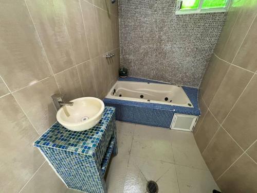 a bathroom with a sink and a bath tub at Terraza del Lago in Tequesquitengo