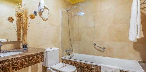 een badkamer met een toilet, een wastafel en een douche bij Sterling in Madrid