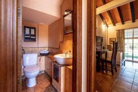 a bathroom with a toilet and a sink at Casa el Rincón del Lago Alojamiento Rural in Córdoba