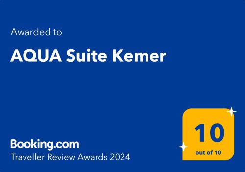 Ett certifikat, pris eller annat dokument som visas upp på AQUA Suite Kemer