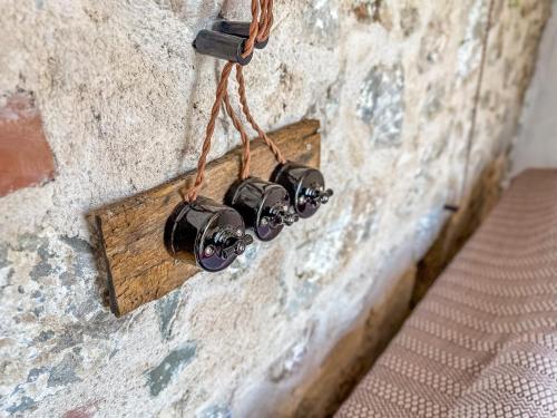a pair of cameras hanging on a brick wall at Villa Lisinj apartments in Dapčevići