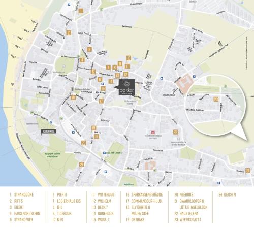 eine Karte der Stadt Melbourne mit Gebäuden in der Unterkunft Logierhaus K15 Appartement 2 Plus in Borkum