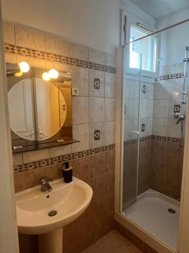 bagno con lavandino e doccia di Maison privée près de stade de France a La Courneuve