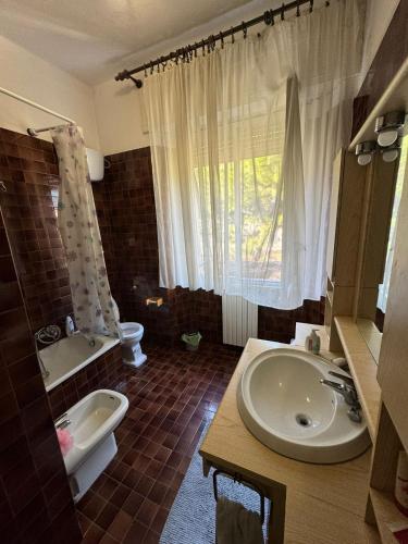 安科納的住宿－UrbinHouse1，浴室配有盥洗盆、卫生间和浴缸。