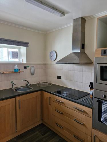 a kitchen with a sink and a stove at Elysian Fields @ Ing Hill Lodge in Outhgill