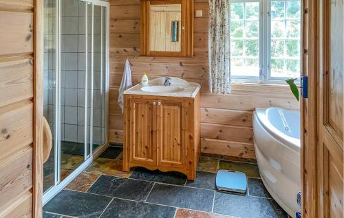 a bathroom with a sink and a tub and a toilet at Nice Home In seral With Wifi in Åseral