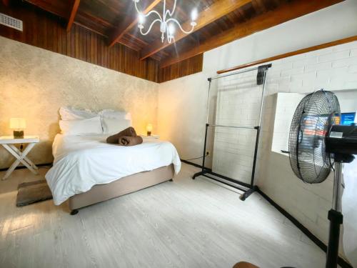 a bedroom with a bed and a fan at Mitchell Guesthouse in Pietermaritzburg