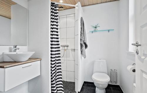 ノーポにあるNice Home In Nordborg With 3 Bedrooms, Sauna And Wifiの白いバスルーム(トイレ、シンク付)