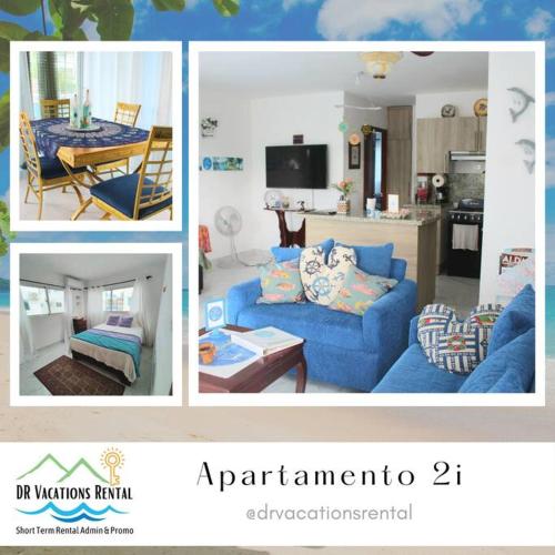 a collage of pictures of a living room and a kitchen at Apartamento en Playa Coconut @drvacationsrental in Puerto Palenque