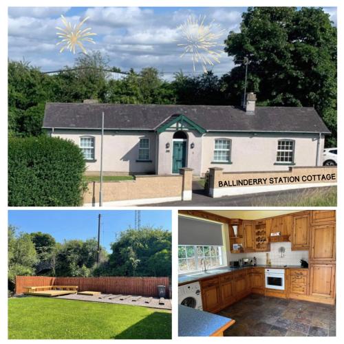 a collage of photos of a house with fireworks at Ballinderry Station Cottage - Beautiful Holiday Cottage in Ballinderry Upper
