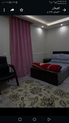 a bedroom with a bed and a chair and a rug at المعادى. ميدان الجزائر.رقم 3.شقة 6 in Cairo