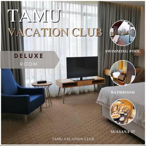 a flyer for a hotel room with a tv and a bedroom at TAMU Private Unit - DELUXE ROOM in Kuala Lumpur